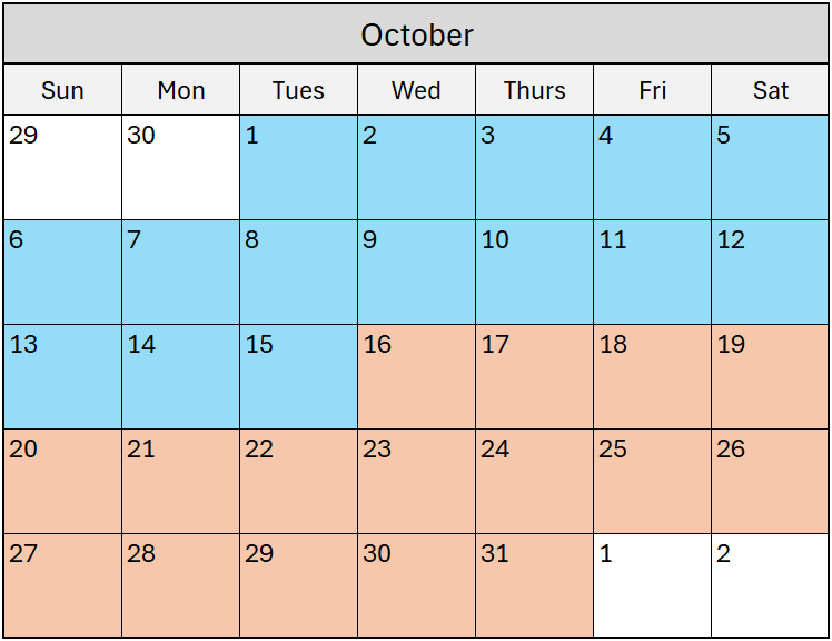 Semi Monthly Sample Calendar